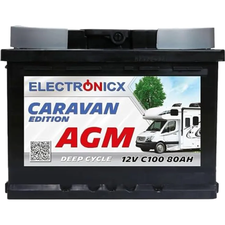 Electronicx Caravan Edition V2 AGM Batterie 80Ah 12V - Wartungsfreie Versorgungsbatterie für Wohnmobil & Boot mit hoher Zyklenfestigkeit