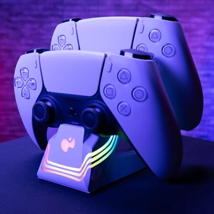 PDP LLC PlayStation 5 White Afterglow™ Wave Dual Charger, Ladestation mit RGB-Beleuchtung und App-Steuerung, Weiß – Bild 6