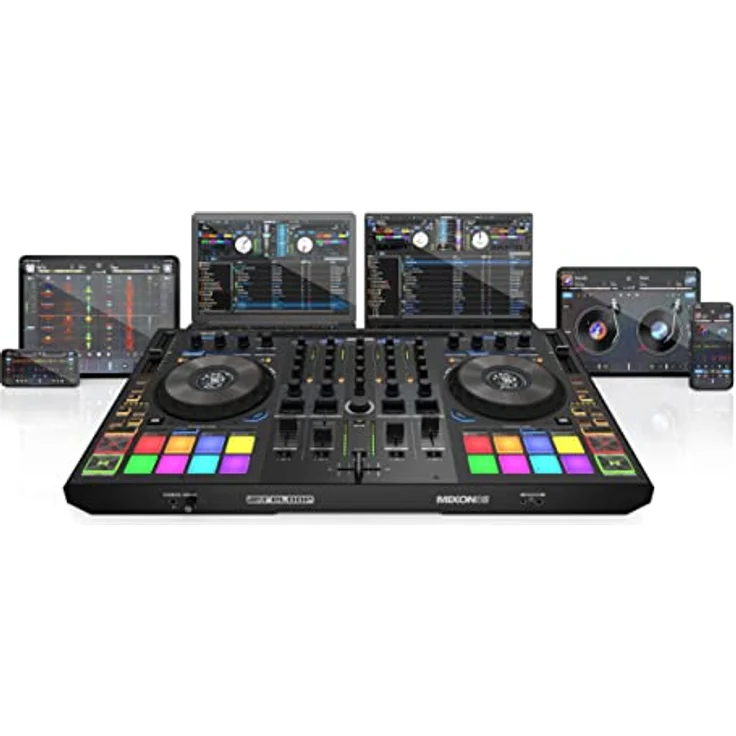 Reloop Mixon 8 Pro | 4-Kanal -Multi-Platform-Performance-Controller für Serato & djay, Jogwheel -Displays & 4 Instant-FX-Kippschalter, Dual-Audio-Interface mit USB-C & Stand-Alone-Mixing, Schwarz – Bild 1