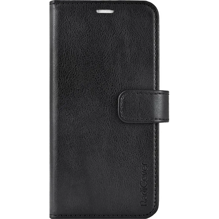 Radicover Flipcov Anti Radiation RFID Hülle für iPhone 16, Schwarz PU mit 3 Kartenfächern und Standfunktion