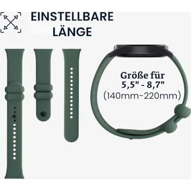 kwmobile 2x Uhrenarmband für Xiaomi Mi Band 8 Pro, Fitnesstracker Band Set aus TPU Silikon, verstellbar 14-22 cm, Schwarz Dunkelgrün – Bild 5