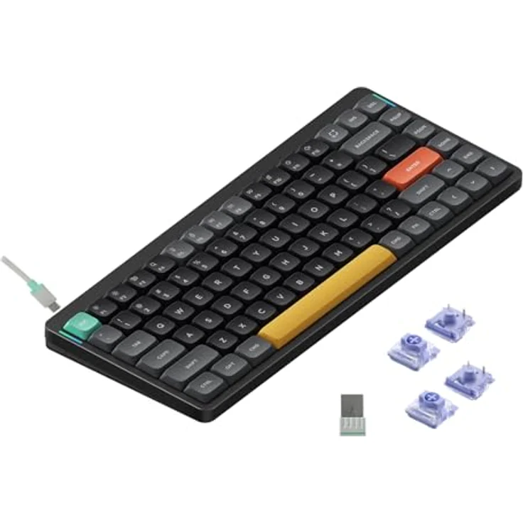 nuphy Air75 v2 Mechanische Tastatur QMK/VIA, 75% Low Profile Kabellose Tastatur, Bluetooth 5.1, 2.4GHz und Kabelverbindung, Kompatibel mit Windows und Mac OS Systemen - Basalt Black Switch Wisteria – Bild 1