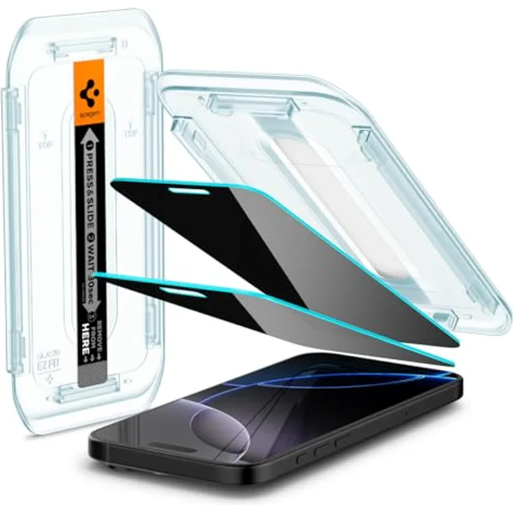 Spigen Glas.tR EZ Fit Sichtschutz Schutzfolie für iPhone 16 Pro Max, 2 Stück, Privacy Schutz, Kratzfest, 9H Härte, Transparent