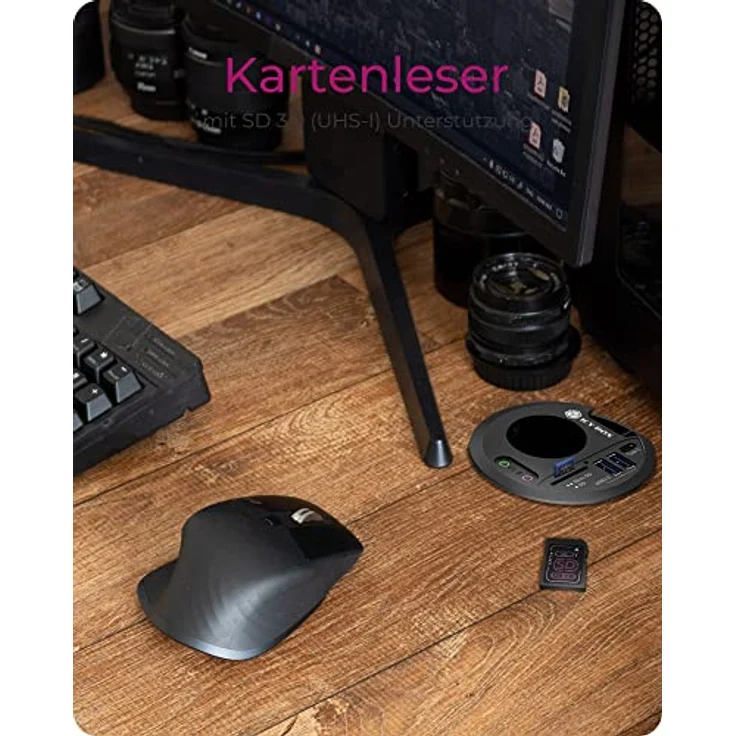 ICY BOX Tisch-Hub mit SD/microSD Kartenleser, 2X Type-A, USB-C, 2X 3,5 mm Audio, IB-HUB1430-CR, 80 mm – Bild 3