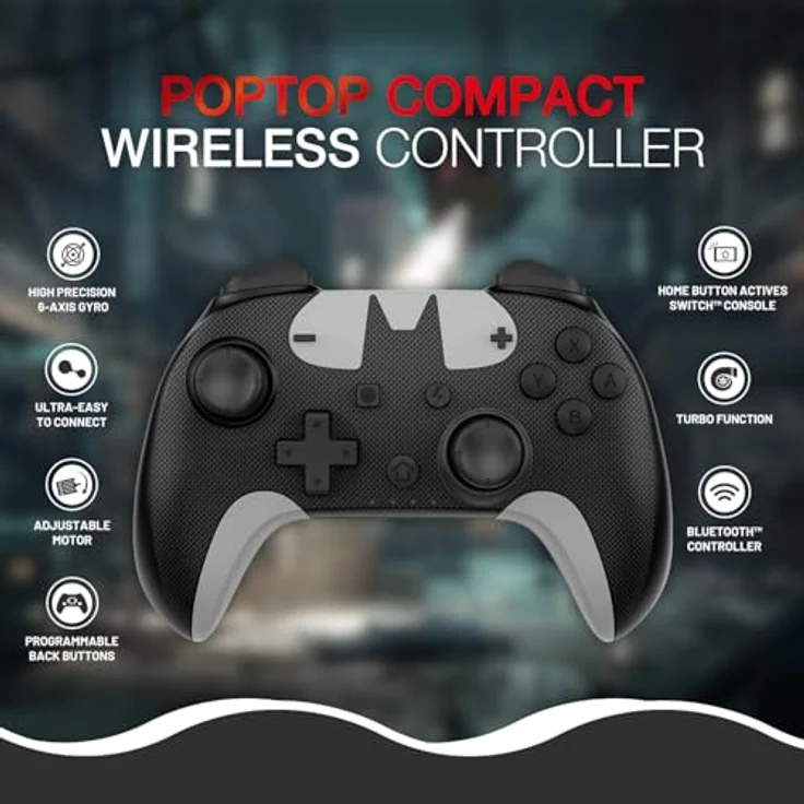 DRAGON SHOCK PopTop Wireless Controller The Signal Switch für Nintendo, kabelloser Gamepad mit Turbo-Funktion und 4 Vibrationsstufen, schwarz – Bild 9