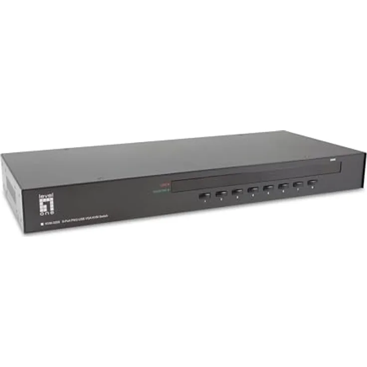 LevelOne KVM-3208 KVM Switch, Schwarz, USB/PS/2 Anschlüsse, 2048 x 1536 Pixel Auflösung, 1U Rack-Kapazität