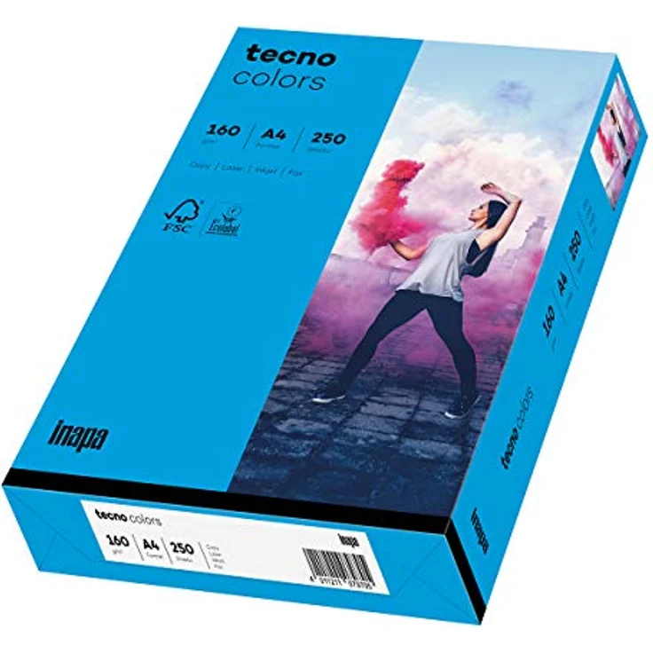 Inapa farbiges Druckerpapier tecno Colors: 160 g/m², A4, 250 Blatt, intensivblau, nachhaltig und zertifiziert – Bild 1