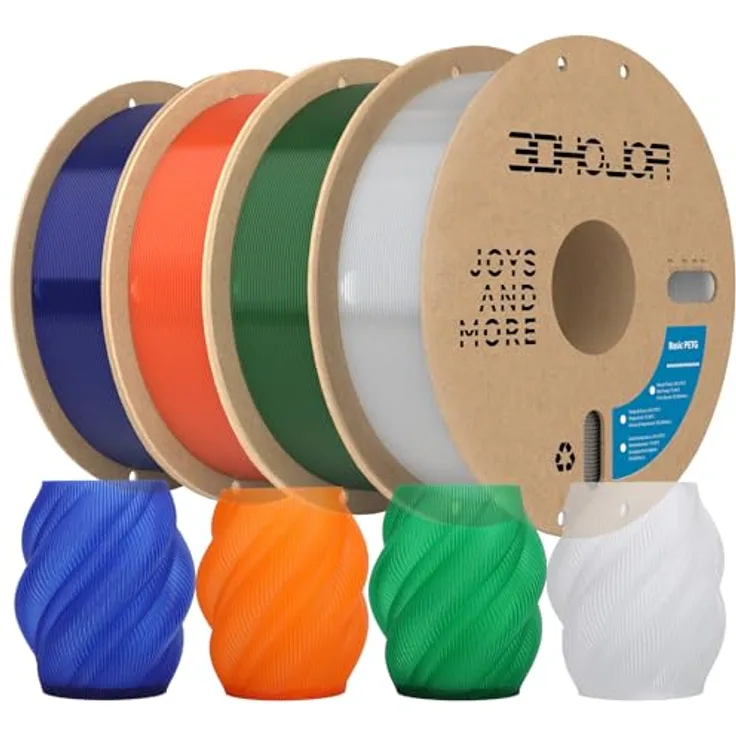3DHOJOR PETG Filament 1.75mm, transparent, grün, blau, orange, hohe Zähigkeit und Druckstabilität, 1KG*4