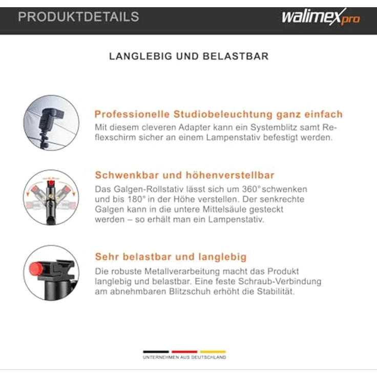 Walimex Metall Blitz- und Schirmhalter (für Kompaktblitze und Reflex--Durchlichtschirme) – Bild 4
