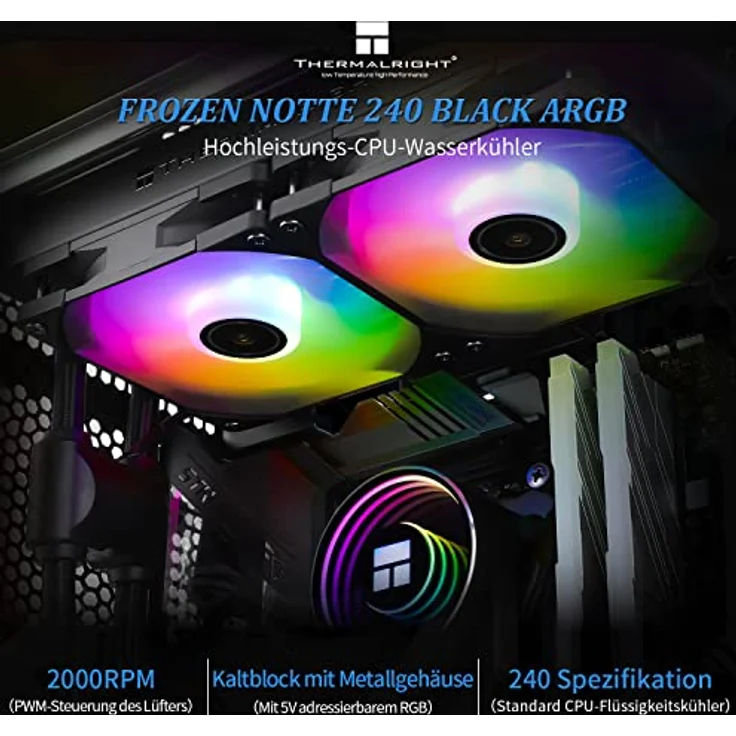 Thermalright Frozen Notte 240 BLACK ARGB Wasserkühlung CPU Kühler, 240 CPU Kühler Spezifikationen, Doppel PWM Lüfter, S-FDB V2 Lager, passend für AMD/AM4 AM5, Intel LGA 1700/1150/1151/1200/2011 – Bild 2