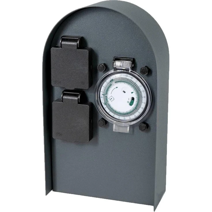 Grafner Steckdose, Edelstahl Steckdosensäule mit Timer 2 Außensteckdosen Anthrazit Gartensteckdose – Bild 1