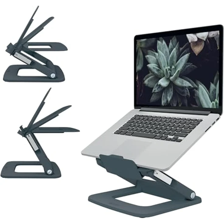 Leitz Ergo höhenverstellbarer Multi-Winkel Laptopständer, für 13“ - 15“ Laptops, aus 80% recyceltem Kunststoff, 6 Höhen- & Winkelkombinationen, Dunkelgrau – Bild 1