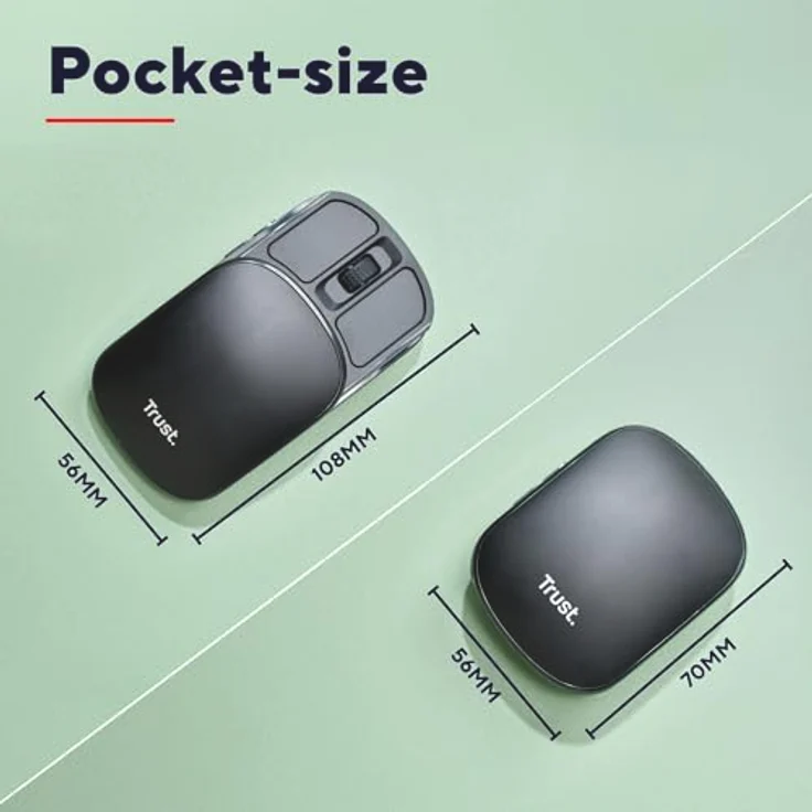 Trust ZYLO Pocket Wireless Mouse, kabellose faltbare Maus im Taschenformat, Schwarz mit USB-C-Empfänger und bis zu 5 Monate Akkulaufzeit – Bild 4