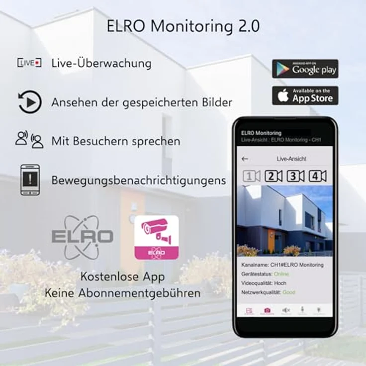ELRO CZ40RIPS Kabelloses Überwachungssystem, Full-HD 1080p Kamera mit Nachtsicht, 7'' Monitor & App, IP65 - Sicherheitssystem in Full-HD Qualität – Bild 4