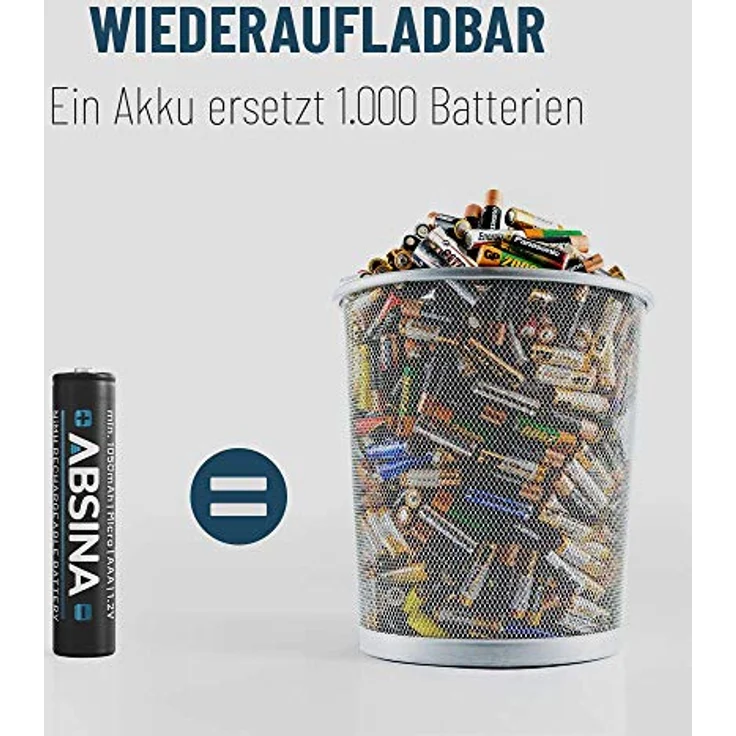 Absina Micro (AAA) Akku NiMH 1.2V 800 mAh, 4er Pack, wiederaufladbar und umweltfreundlich – Bild 7