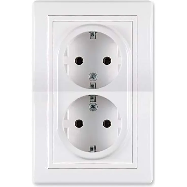 ALING-CONEL Doppel-Schutzkontaktsteckdose 16A/250V~, Unterputz für Installationsdose 60mm Ø, inkl. Rahmen, Weiß (RAL 9003)