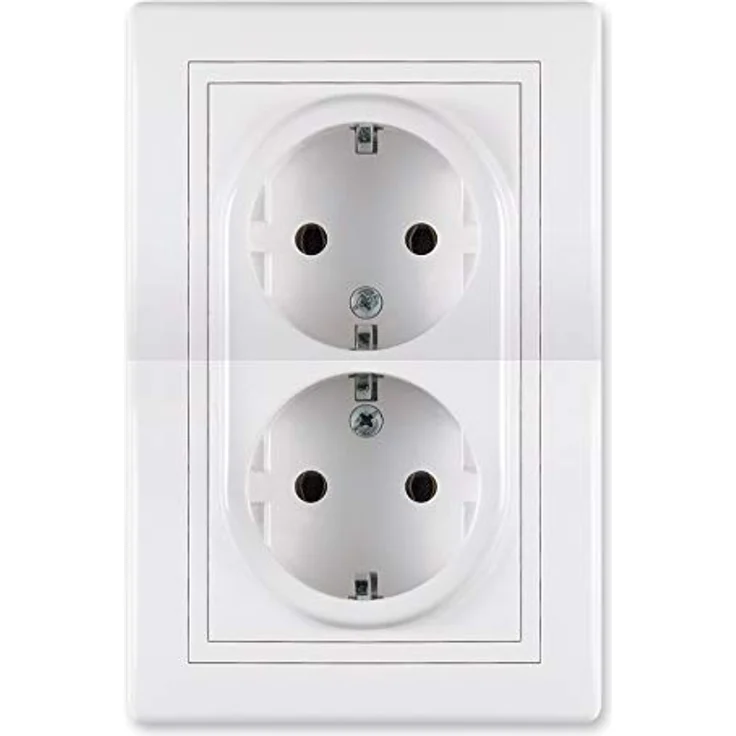 ALING-CONEL Doppel-Schutzkontaktsteckdose 16A/250V~, Unterputz für Installationsdose 60mm Ø, inkl. Rahmen, Weiß (RAL 9003) – Bild 1