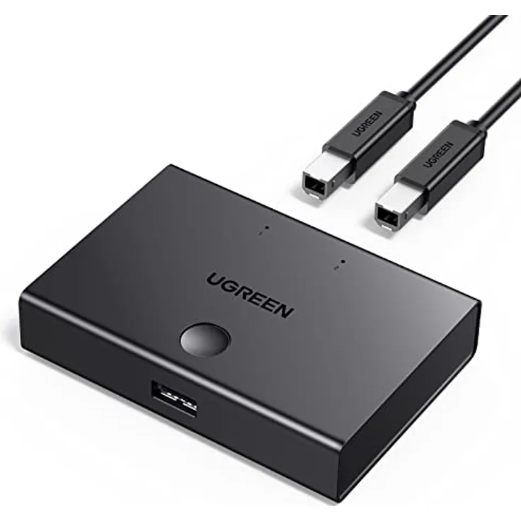 UGREEN USB 2.0 Switch 2-in-1, USB-Switch, 2 Eingänge und 1 Ausgang, mit 2 USB-Kabeln – Zum Teilen von USB-Geräten