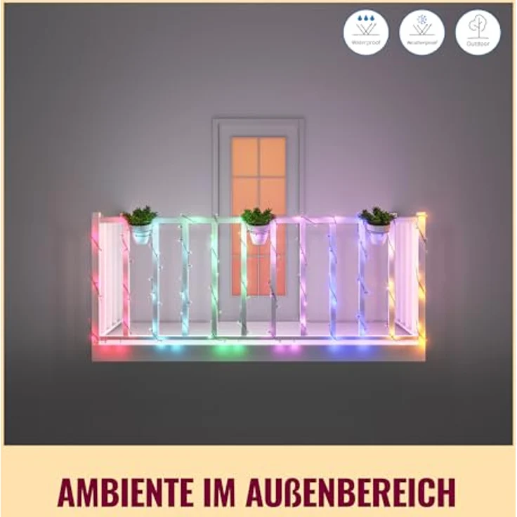 WiZ Fairy Lights 20m LED Lichterkette Outdoor, 160 LEDs, Kalt-Warmweiß & RGB, App-Steuerung, Musik-Sync, 16 Mio. Farben – Bild 6