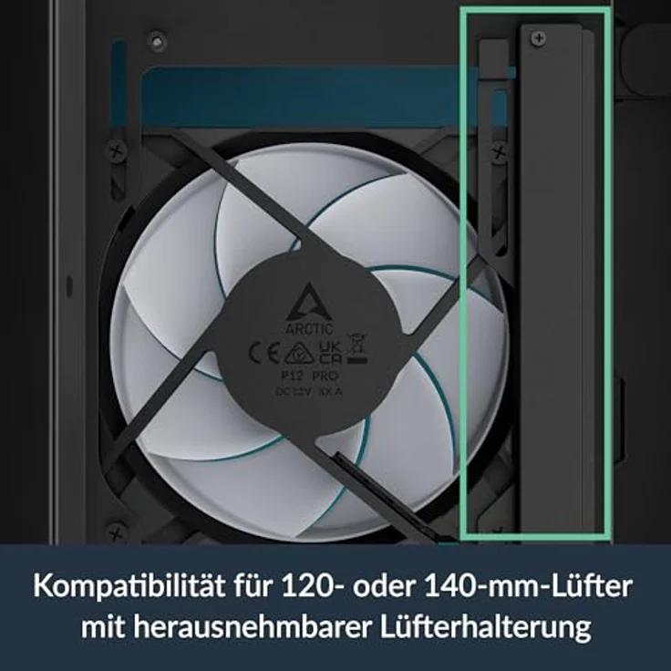 Arctic Cooling ACPCC00016A, Midi Tower PC-Gehäuse mit Sichtfenster, unterstützt ATX, Schwarz, Platz für bis zu fünf 120 mm Lüfter – Bild 8