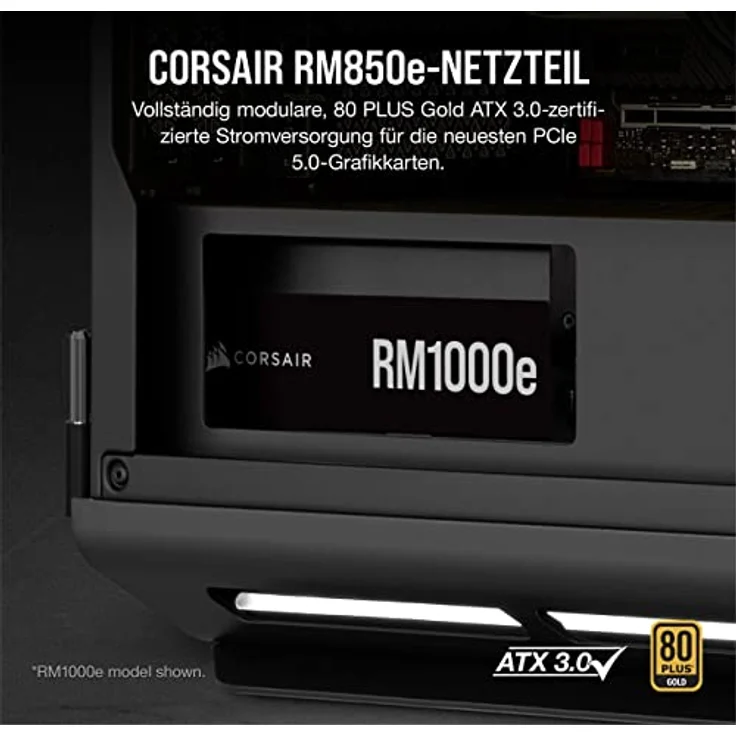 Corsair RM850e (2023) Vollmodulares, Geräuscharmes ATX-Netzteil - ATX 3.0- Und PCIe 5.0-kompatibel - 105°C-Kondensatoren - 80 Plus Gold-Effizienz - Modern Standby-Unterstützung - Schwarz – Bild 2
