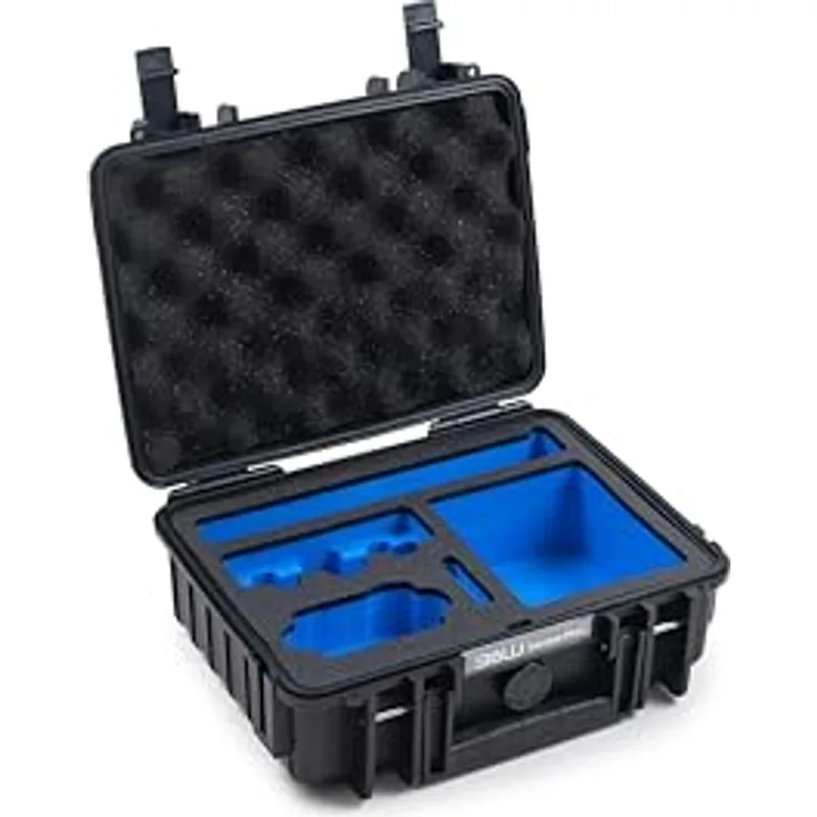 B & W International Transportkoffer, extrem stabiler Koffer aus Polypropylen, IP67 wasserdicht, schwarz/blau, Innenmaße 250 x 175 x 95 mm