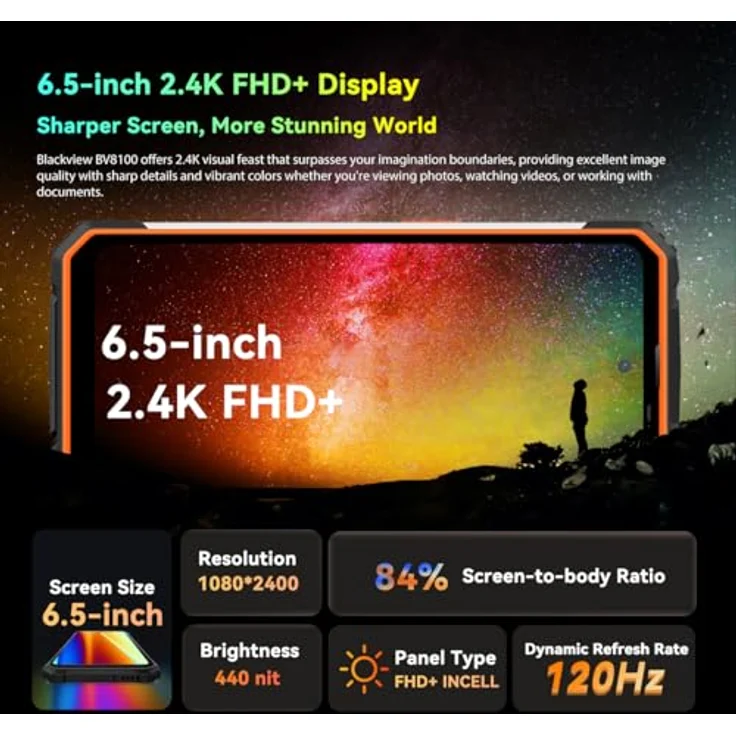 Blackview BV8100 (24GB+256GB) Outdoor Handy ohne Vertrag 2024, MTK G99 Android 14 Smartphone, 6,5" FHD+, 50MP+32MP, 8800mAh 45W, Orange – Bild 4