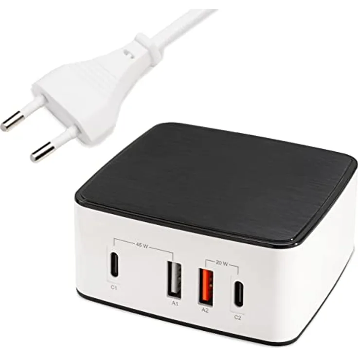 FeinTech NLG00165 USB C Ladegerät Mehrfach 4 Port 65W (45W + 20W) USB Netzteil mit 2X USB-C PD und 2X USB-A QC 3.0 - USB Ladestation für Laptop MacBook Tablet iPad Handy iPhone