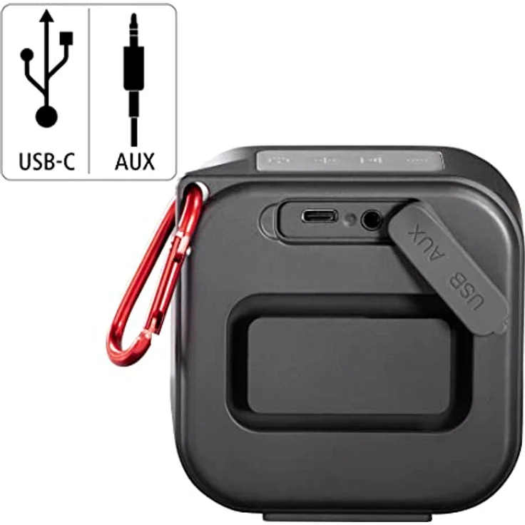 Hama Bluetooth-Lautsprecher Pocket 3.0 Box für Handy (kompakter Mini-Lautsprecher mit Bluetooth, AUX u. praktischem Karabiner klein, mobile Musikbox Bluetooth wasserdicht IP67, 14h Akku, 3,5W) schwarz – Bild 5