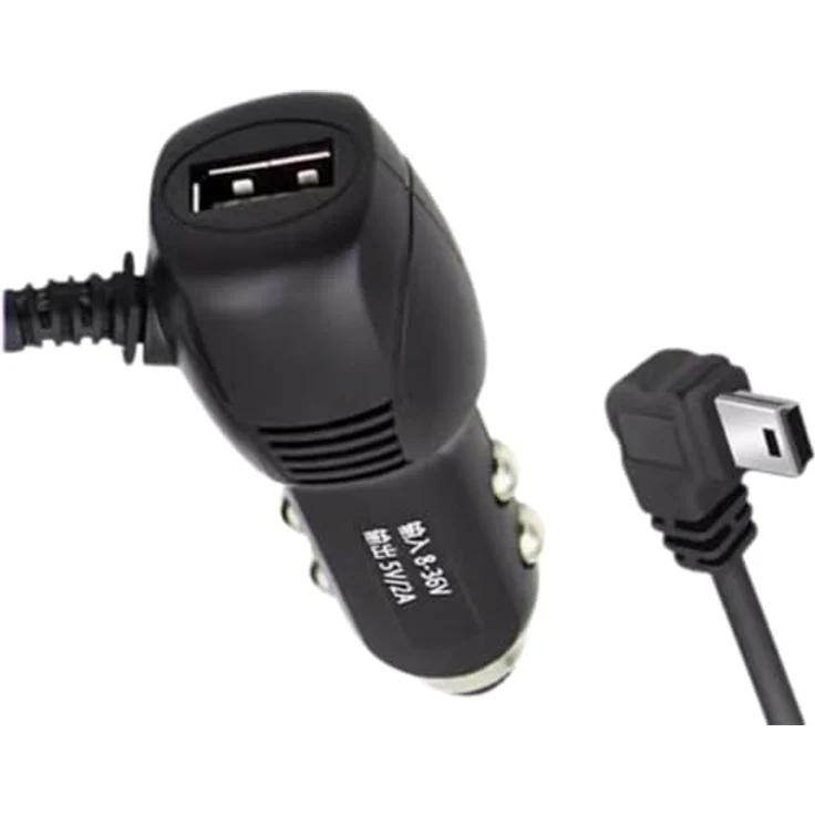 Aukson G66C Mini USB Auto Ladegerät abgewinkelt nach rechts mit 3,5m Kabel für Navigationsgeräte - KFZ Ladegerät Adapter mit USB+ Mini USB 5pin – Bild 5
