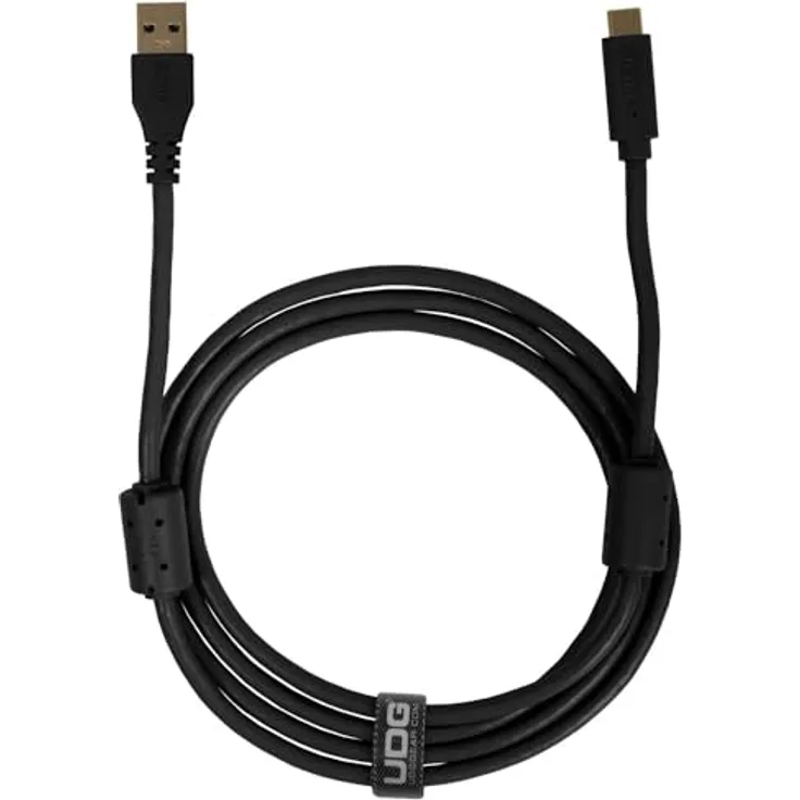 UDG Ultimate Cable USB 3.0 Type C-A, Hochgeschwindigkeits-Kabel 1.5m, Schwarz, mit vergoldeten Steckern und zwei Ferritfilter