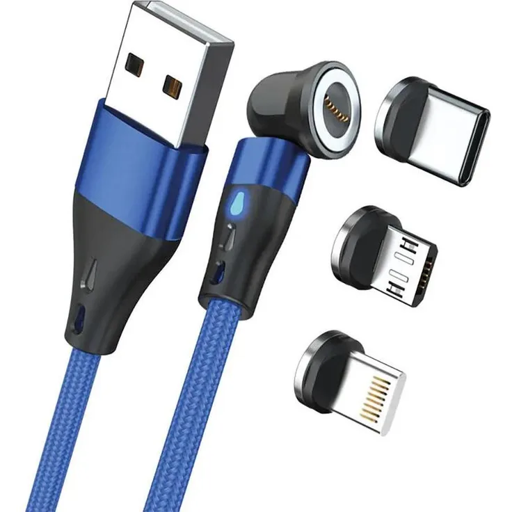 RealPower Magnetic Cable 3 Amp, 1m, blau mit Adaptern für vielseitige Geräte