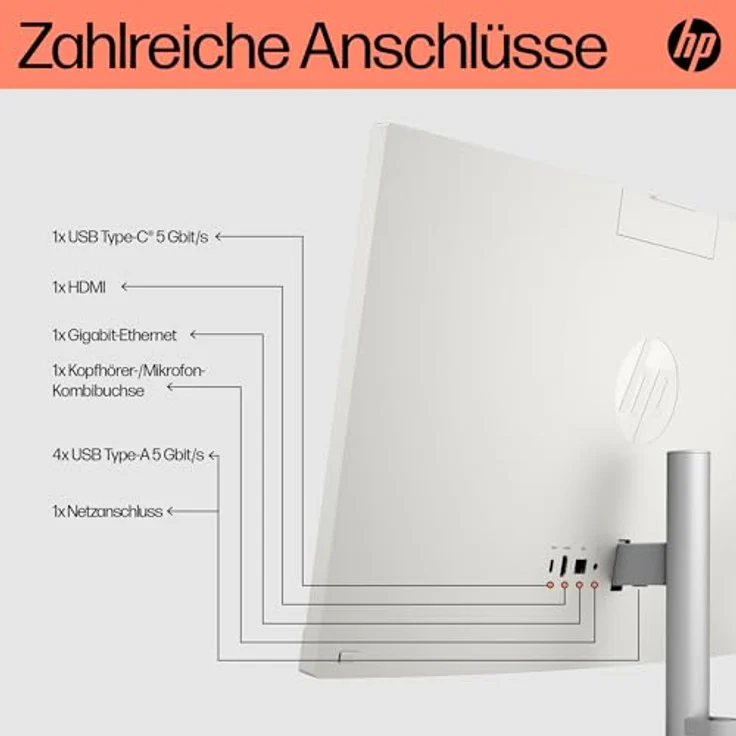 HP All-in-One PC | 23,8" FHD-Display | AMD Ryzen 5 7520U | 16 GB DDR5 RAM | 512 GB SSD | AMD Radeon Graphics| Windows 11 Home | WeiÃŸ – Bild 5