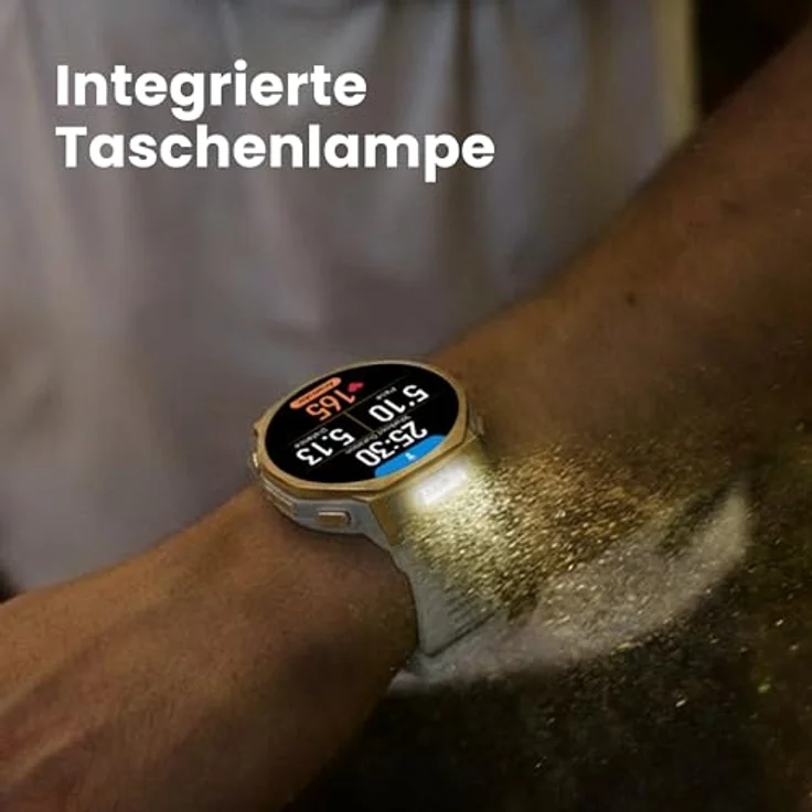 Amazfit T-Rex 3 Pro Outdoor Smartwatch 44 mm mit Saphir-AMOLED, Taschenlampe, Titanlünette, Dual-Band GPS, Offline-Karten, bis zu 17 Tage Akku, 10 ATM, 180+ Sportmodi, Android & iPhone, Arktisches Gold – Bild 5