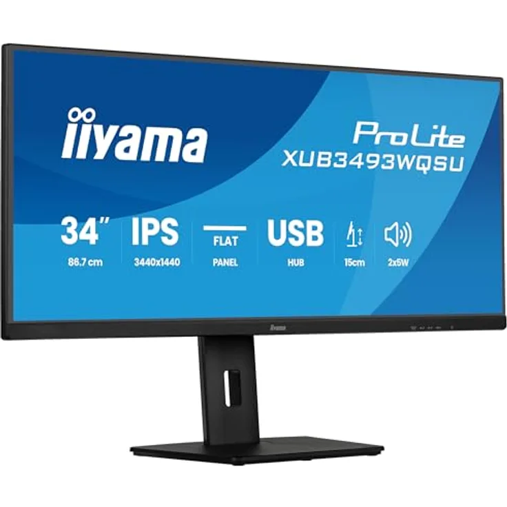 iiyama Prolite XUB3493WQSU-B6, 34 Zoll Ultra-Wide Monitor mit IPS-Panel, UWQHD, Pip, PBP und höhenverstellbarem Standfuß