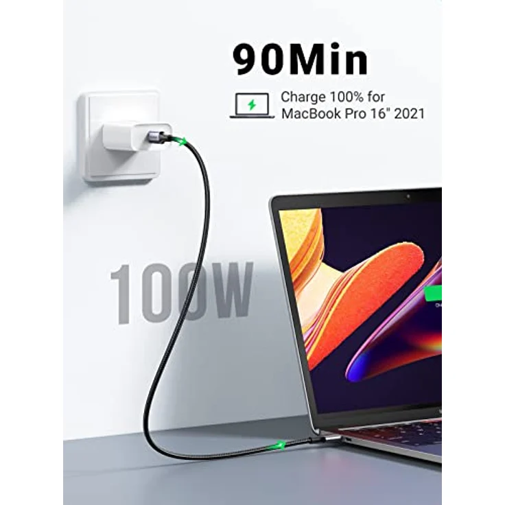 Ugreen USB Typ C - USB Typ C Kabel 2m, 100W Power Delivery, Quick Charge 3.0, grau, 480 Mbps – Bild 2