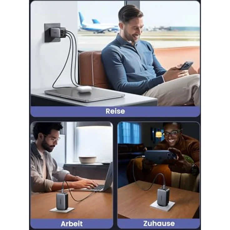 UGREEN USB-A+2xUSB-C 65W GaN Tech Fast Wall Charger EU Black – Bild 6