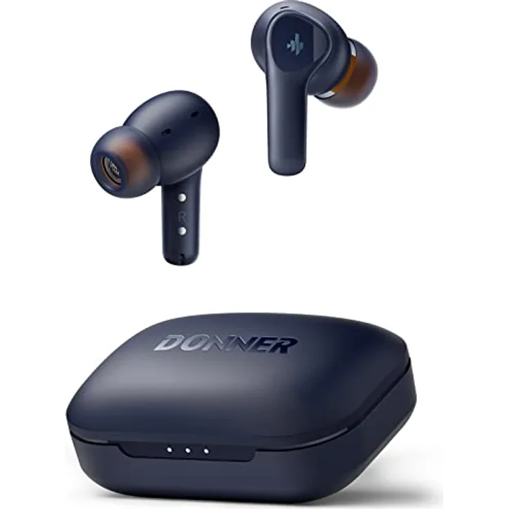 Donner Bluetooth Kopfhörer mit Geräuschunterdrückung, In Ear Kopfhörer kabellos mit 12mm Audiotreiber, intensiver Bass, Noise Cancelling Kopfhörer mit 4 Mikrofone, 32 Std Akku, Bluetooth 5.2 - blau