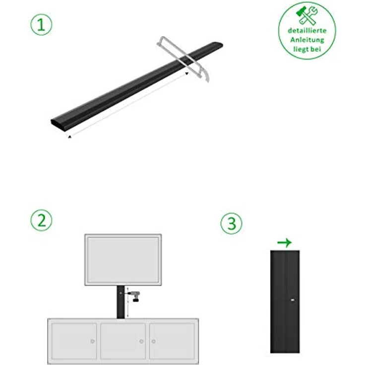 conecto Kabelkanal mit 3M Klebeband selbstklebend selbsthaftend zum Kleben oder Schrauben aus hochwertigem PVC (Länge 100cm, Breite 6cm, Höhe 2cm) schwarz – Bild 8