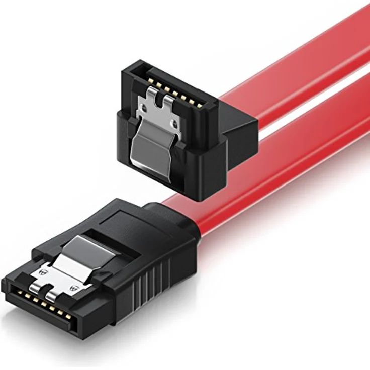 deleyCON [0,3m] S-ATA 3 Winkel-Kabel - flexibles PREMIUM SATA 3 HDD / SSD Datenkabel mit Clip - 1x Stecker gerade zu 1x Stecker 90° Grad gewinkelt - bis 6 GBit/s - Länge: 30cm / Farbe: Rot – Bild 2