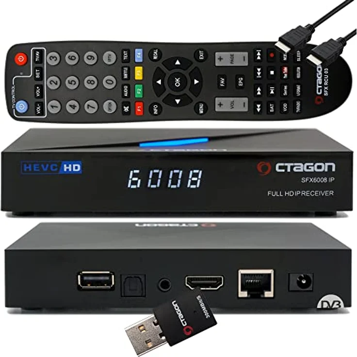 Octagon SFX6008 IP H.265 HEVC Full-HD E2 Linux Set-Top Box & Smart Receiver, Internet TV Receiver in schwarz mit 300Mbit WLAN Stick + EasyMouse HDMI-Kabel – Bild 1