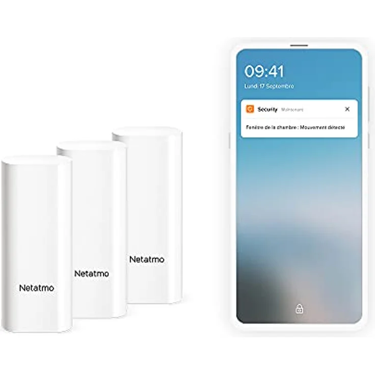 Netatmo DTG-FR Intelligente Tür- und Fensteröffnungssensoren, kabellos, einteiliger Vibrationsmelder, 3 Stück, schwarz – Bild 1
