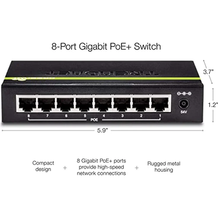 TRENDnet 8-Port GREENnet Gigabit PoE+ Switch, 61W PoE Leistung, 16 Gbit-s Schaltkapazität, Plug N Play, TPE-TG82G – Bild 5
