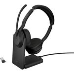 Jabra Evolve2 55 - schnurloses Stereo-Headset mit Ladestation und Jabra Air Comfort - Mikrofone mit Geräuschunterdrückung und ANC - MS Teams zertifiziert, mit anderen Plattformen kompatibel - Schwarz