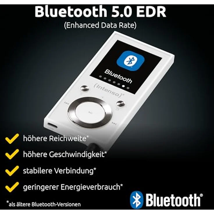 Intenso Video Scooter BT MP3 Player, 64 GB microSD, Bluetooth 5.0, 1,8 Zoll Farbdisplay, bis 18h Akku, inkl. Kopfhörer, weiß – Bild 2