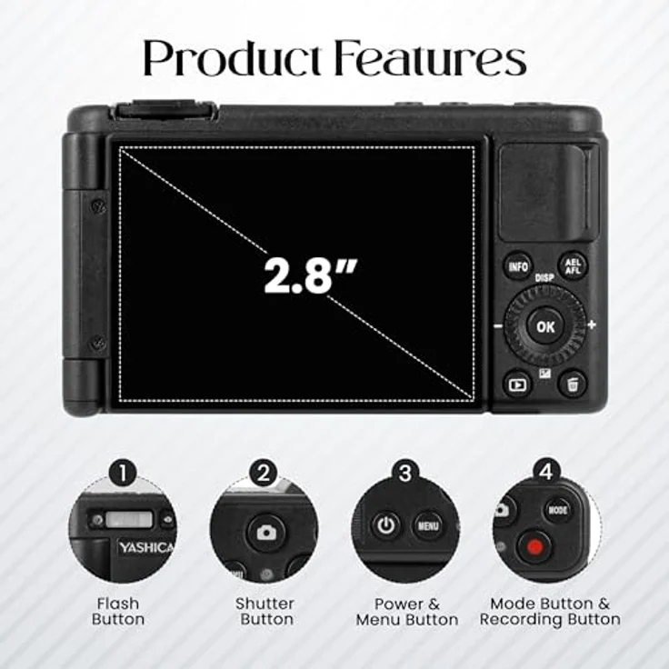 Yashica Kyocera YASHICA City 100 Digitalkamera (Schwarz) mit 13 bis 72 MP Auflösung und 4K Videoaufnahme – Bild 3