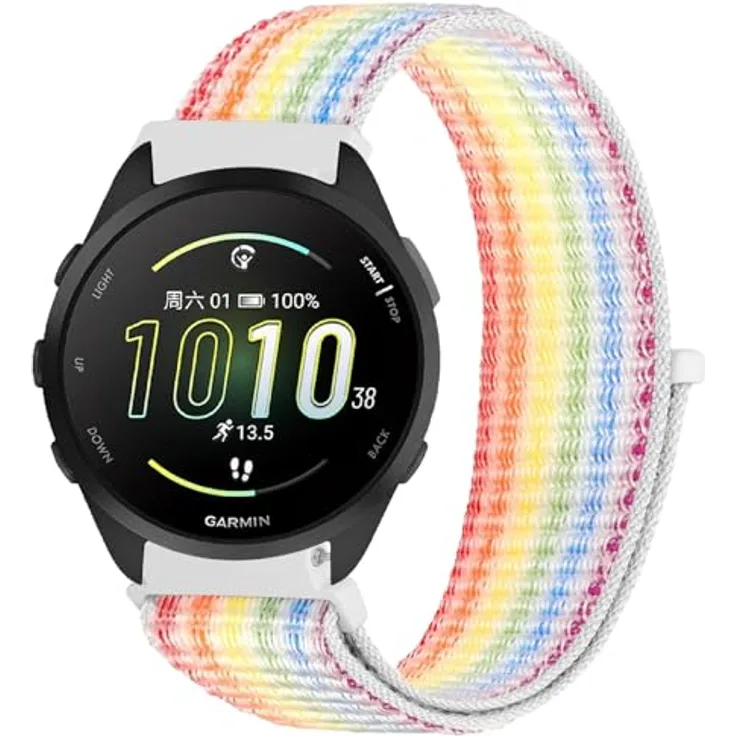 GIOPUEY Nylon Armband für Garmin Forerunner 165, 20mm Geflochtenes Sport Loop Uhrenarmband, Leicht und Atmungsaktiv, Colorful