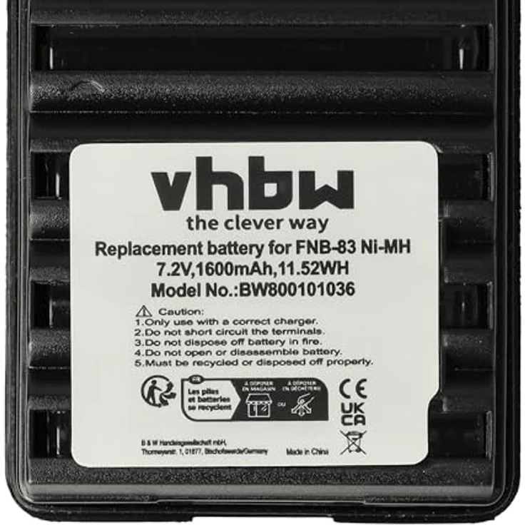 vhbw 2X Akku kompatibel mit Yaesu Vertex VX-177, 1600 mAh NiMH Hochleistungsakku, wiederaufladbar – Bild 5
