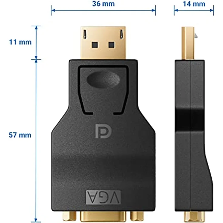 deleyCON DisplayPort auf VGA Adapter Konverter, unidirektional, für VGA Monitor/Beamer, schwarzer Stecker auf Buchse, Verlustfreie Signalübertragung – Bild 5