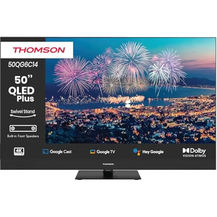 Thomson 50QG6C14, 50 Zoll (126cm) QLED Plus Google Smart TV mit 4K UHD, Dolby Audio, Wi-Fi, Bluetooth 5.1, Triple-Tuner und A+ Panel